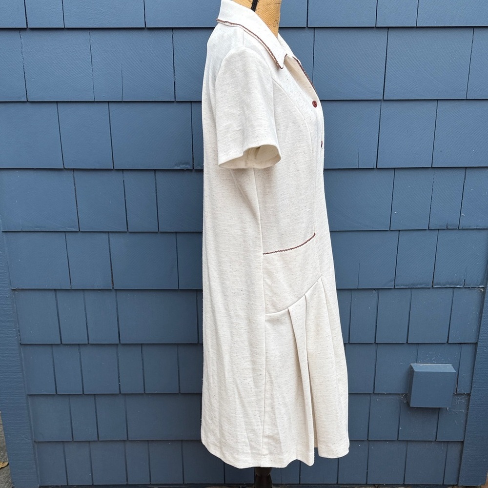 Vintage Cream Midi house Dress with brown accents speckled large 50’s - Picture 5 of 14